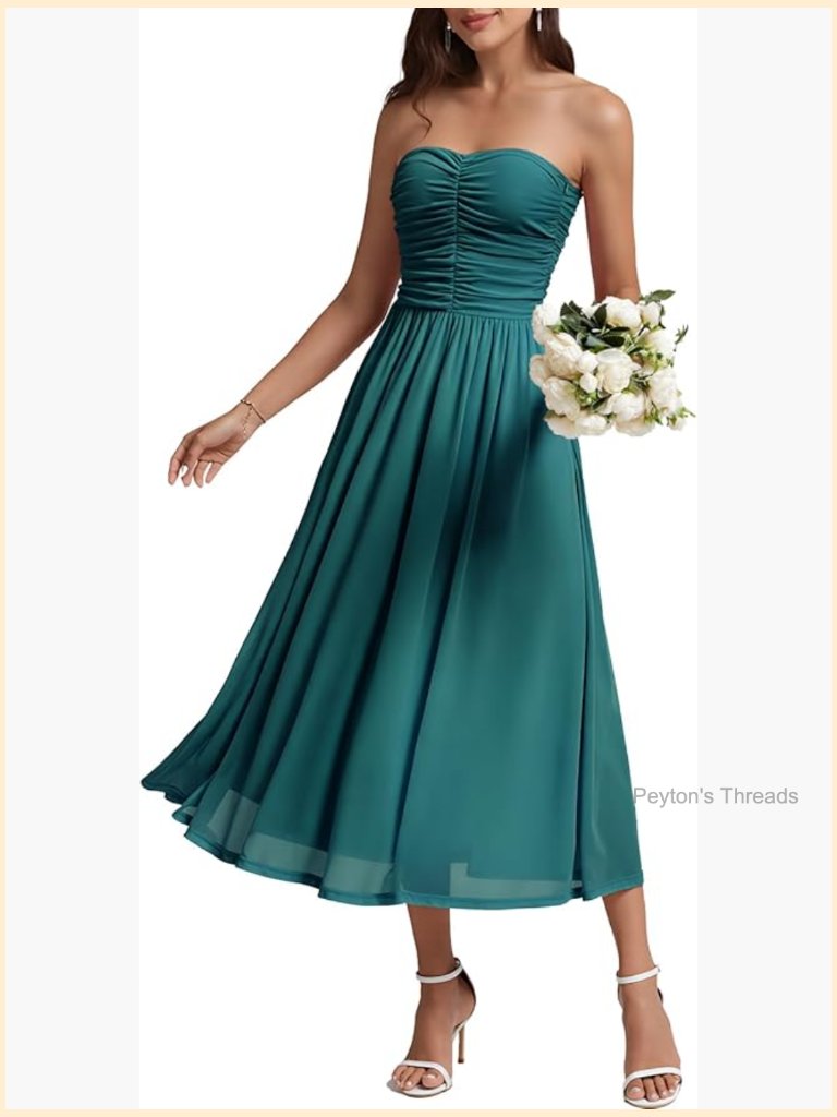 Strapless Tube Top Long Maxi Formal Mesh Dress A-Line High Waist Ruched Design